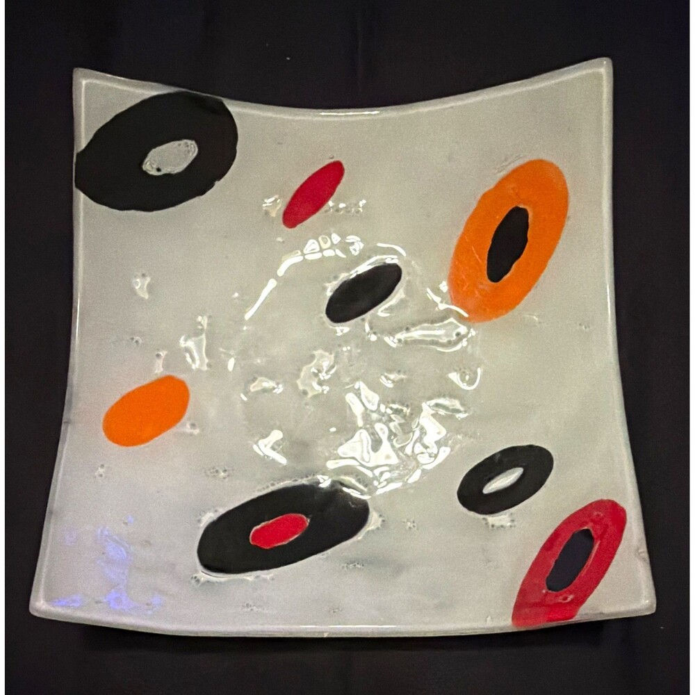 Mid-Century Modern Style Fused Glass Abstract Trinket Dish